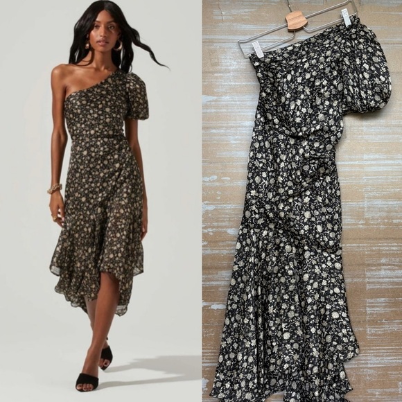 ASTR Santorini One Shoulder Floral Midi Dress Boho Preppy Wedding Womens XS - Picture 1 of 6